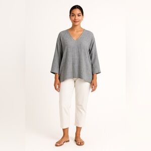 CP Shades Linen Tunic Top Gray Lagenlook V-Neck Relaxed Small